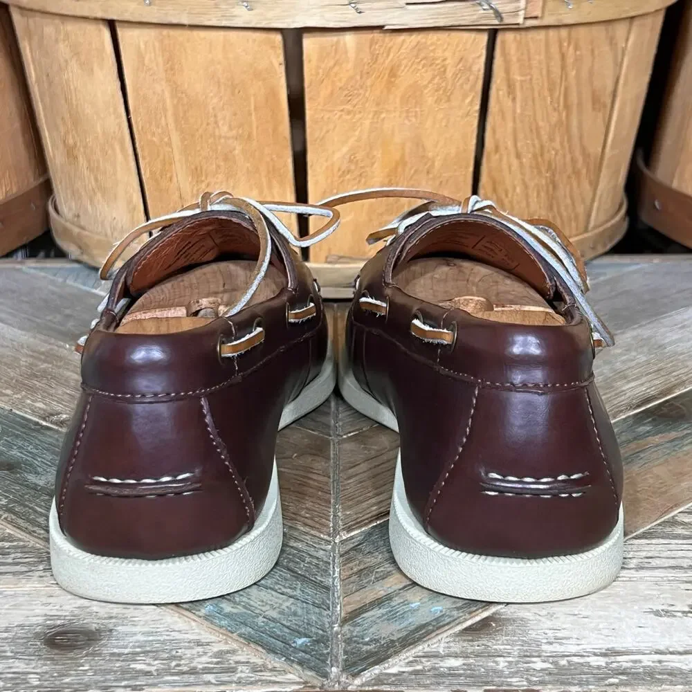 Lands' End Mainstay 2-Eye A/O Brown Leather Lace-Up Boat Shoes Mens Size 9.5 D